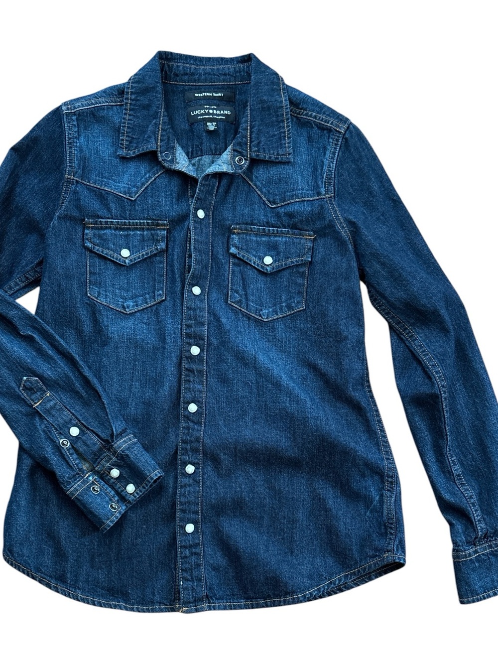 Lucky Brand Indigo Denim Western Snap Shirt - Navy 100% Cotton XS